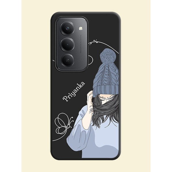 Girl With Blue Winter Outfiit Custom Text Design On Space Black Custom Soft Matte Mobile Back Cover - Redmi 15 5G Girl With Blue Winter Outfiit Custom Text Design On Space Black Custom Soft Matte Mobile Back Cover - Redmi 15 5G