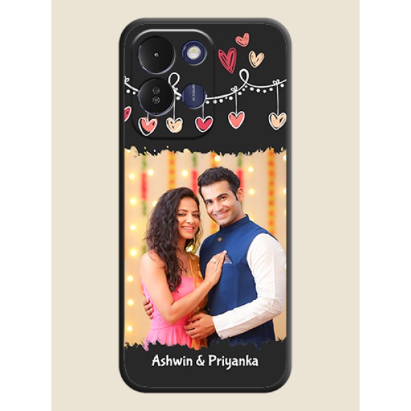 Pink Love Hangings with Name On Space Black Custom Soft Matte Mobile Back Cover - Redmi 17 5G Pink Love Hangings with Name On Space Black Custom Soft Matte Mobile Back Cover - Redmi 17 5G