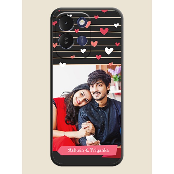 Love Pattern with Name on Pink Ribbon on Photo On Space Black Custom Soft Matte Mobile Back Cover - Redmi 17 5G