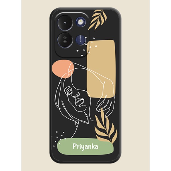 Custom Text With Line Art Of Women & Leaves Design On Space Black Custom Soft Matte Mobile Back Cover - Redmi 17 5G Custom Text With Line Art Of Women & Leaves Design On Space Black Custom Soft Matte Mobile Back Cover - Redmi 17 5G