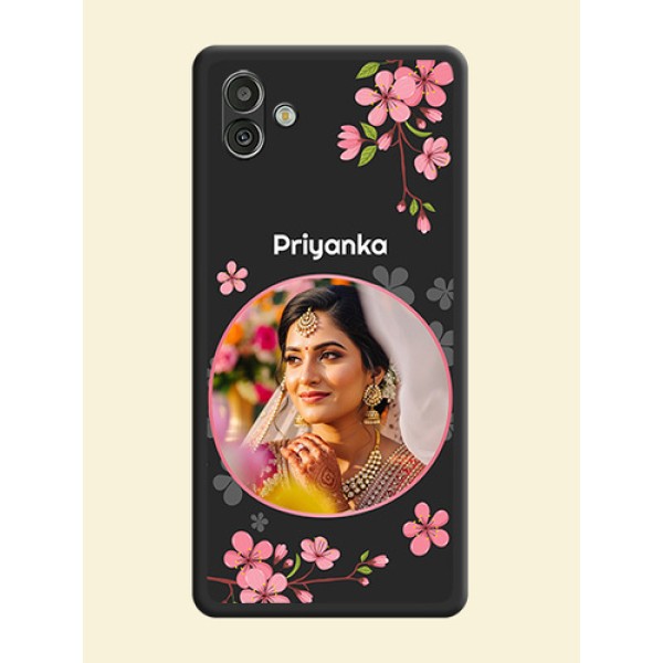 Round Image with Pink Color Floral Design on Photo on Space Black Soft Matte Back Cover - Samsung Galaxy A04