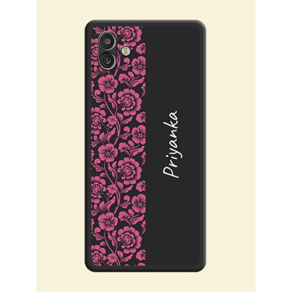 Pink Floral Pattern Design With Custom Text On Space Black Personalized Soft Matte Phone Covers -Samsung Galaxy A04 Pink Floral Pattern Design With Custom Text On Space Black Personalized Soft Matte Phone Covers -Samsung Galaxy A04