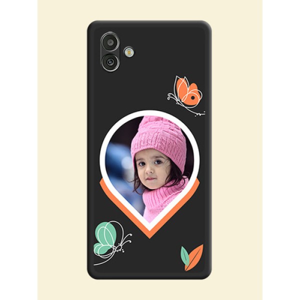 Upload Pic With Simple Butterly Design On Space Black Personalized Soft Matte Phone Covers -Samsung Galaxy A04 Upload Pic With Simple Butterly Design On Space Black Personalized Soft Matte Phone Covers -Samsung Galaxy A04