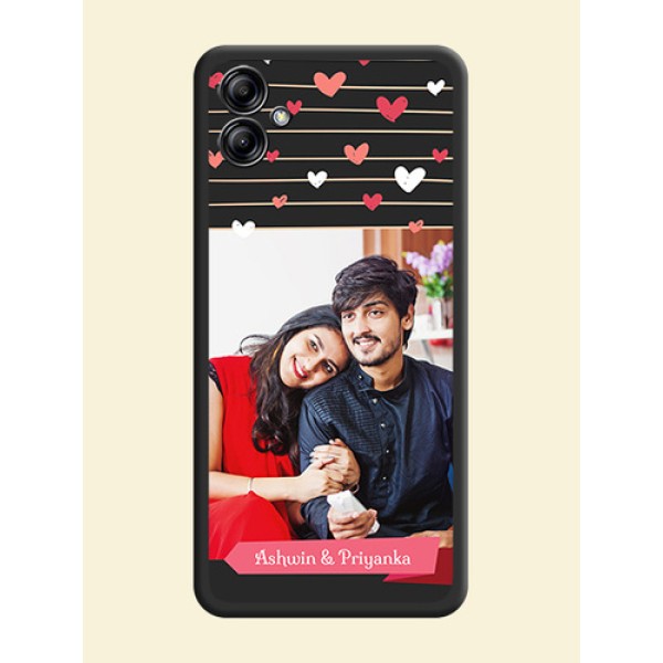 Love Pattern with Name on Pink Ribbon  on Photo on Space Black Soft Matte Back Cover - Samsung Galaxy A04e