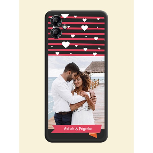 White Color Love Symbols with Pink Lines Pattern on Space Black Custom Soft Matte Phone Cases - Samsung Galaxy A04e White Color Love Symbols with Pink Lines Pattern on Space Black Custom Soft Matte Phone Cases - Samsung Galaxy A04e