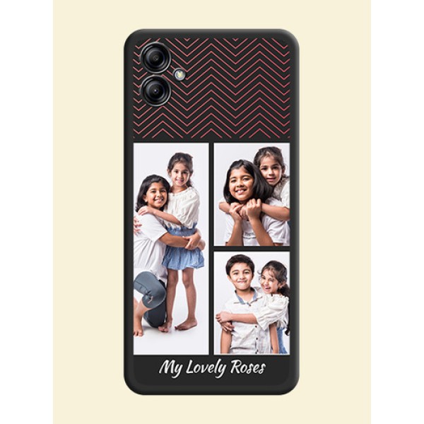 Wave Pattern with 3 Image Holder on Space Black Custom Soft Matte Back Cover - Samsung Galaxy A04e Wave Pattern with 3 Image Holder on Space Black Custom Soft Matte Back Cover - Samsung Galaxy A04e