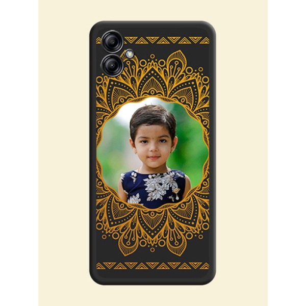 Round Image with Floral Design on Photo on Space Black Soft Matte Mobile Cover - Samsung Galaxy A04e Round Image with Floral Design on Photo on Space Black Soft Matte Mobile Cover - Samsung Galaxy A04e