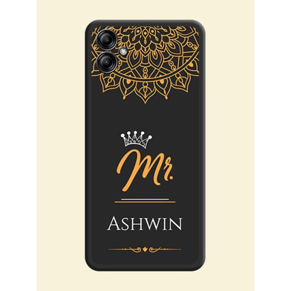 Mr Name with Floral Design on Personalised Space Black Soft Matte Cases - Samsung Galaxy A04e Mr Name with Floral Design on Personalised Space Black Soft Matte Cases - Samsung Galaxy A04e