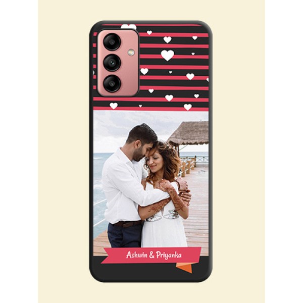 White Color Love Symbols with Pink Lines Pattern on Space Black Custom Soft Matte Phone Cases - Galaxy A04s White Color Love Symbols with Pink Lines Pattern on Space Black Custom Soft Matte Phone Cases - Galaxy A04s