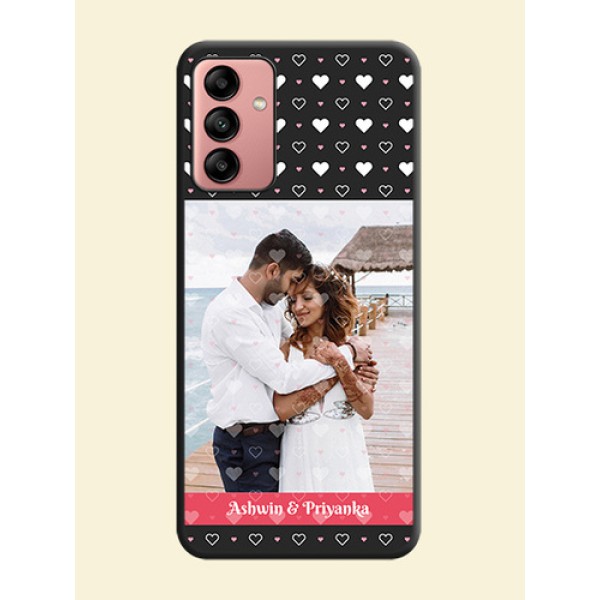 White Color Love Symbols with Text Design on Photo on Space Black Soft Matte Phone Cover - Galaxy A04s White Color Love Symbols with Text Design on Photo on Space Black Soft Matte Phone Cover - Galaxy A04s