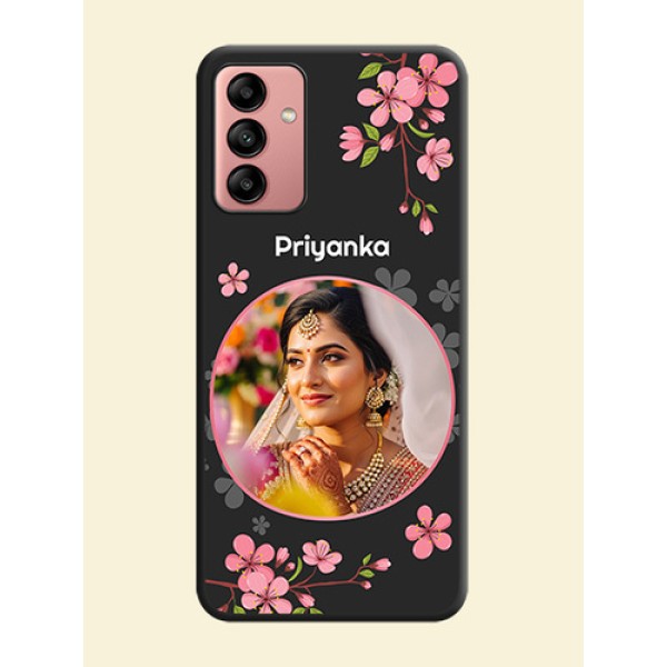 Round Image with Pink Color Floral Design on Photo on Space Black Soft Matte Back Cover - Galaxy A04s Round Image with Pink Color Floral Design on Photo on Space Black Soft Matte Back Cover - Galaxy A04s