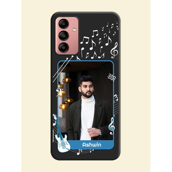 Musical Theme Design with Text on Photo on Space Black Soft Matte Mobile Case - Galaxy A04s