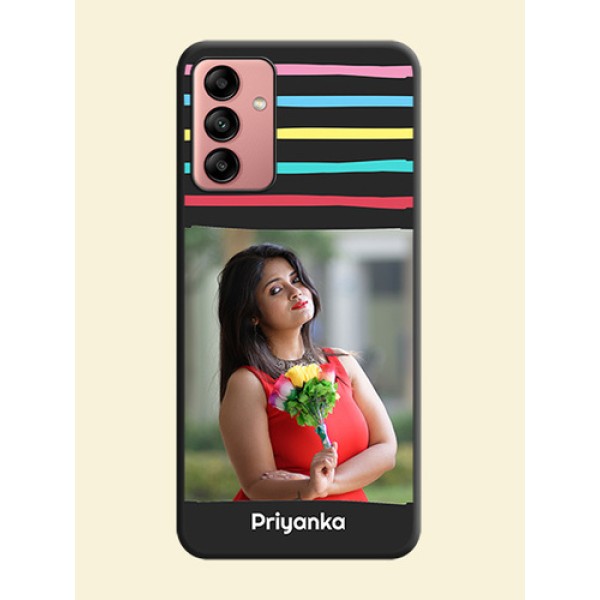 Multicolor Lines with Image on Space Black Personalized Soft Matte Phone Covers - Galaxy A04s Multicolor Lines with Image on Space Black Personalized Soft Matte Phone Covers - Galaxy A04s