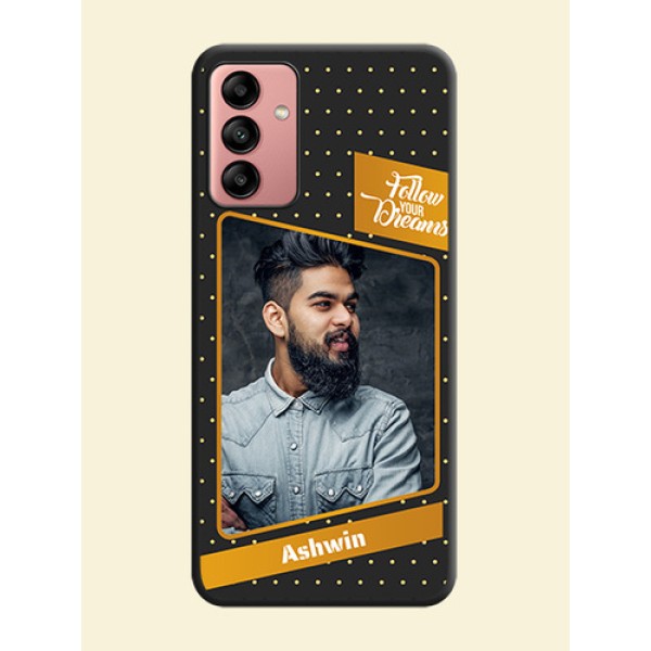 Follow Your Dreams with White Dots on Space Black Custom Soft Matte Phone Cases - Galaxy A04s Follow Your Dreams with White Dots on Space Black Custom Soft Matte Phone Cases - Galaxy A04s