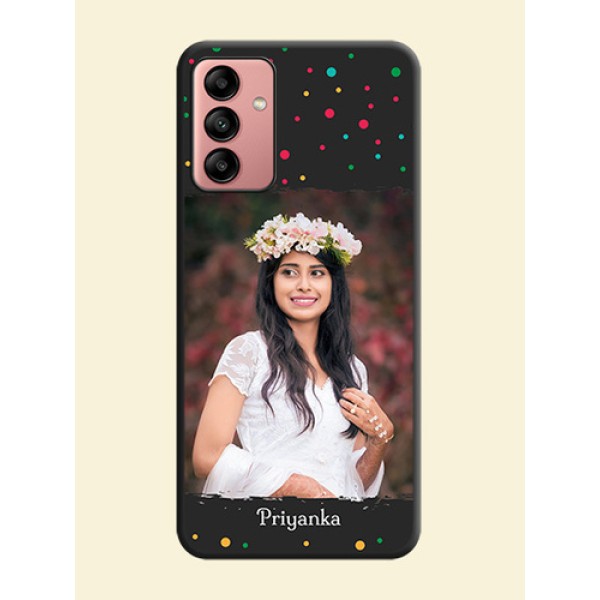 Multicolor Dotted Pattern with Text on Space Black Custom Soft Matte Phone Back Cover - Galaxy A04s Multicolor Dotted Pattern with Text on Space Black Custom Soft Matte Phone Back Cover - Galaxy A04s