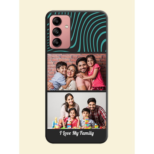 Wave Pattern with 2 Image Holder on Space Black Personalized Soft Matte Phone Covers - Galaxy A04s Wave Pattern with 2 Image Holder on Space Black Personalized Soft Matte Phone Covers - Galaxy A04s