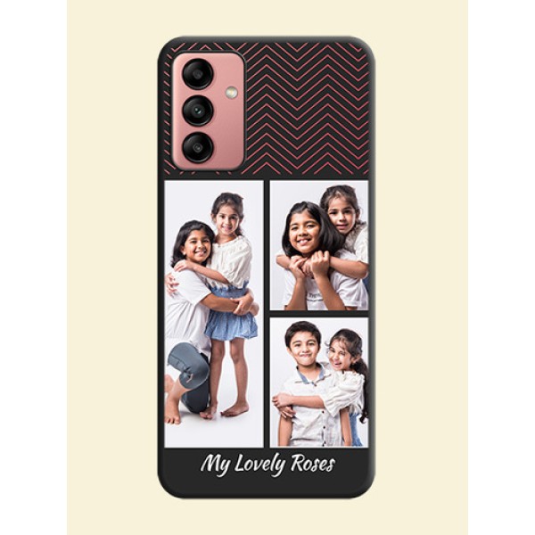 Wave Pattern with 3 Image Holder on Space Black Custom Soft Matte Back Cover - Galaxy A04s Wave Pattern with 3 Image Holder on Space Black Custom Soft Matte Back Cover - Galaxy A04s