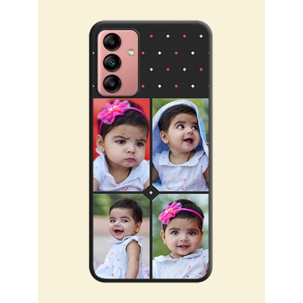 Multicolor Dotted Pattern with 4 Image Holder on Space Black Custom Soft Matte Phone Cases - Galaxy A04s Multicolor Dotted Pattern with 4 Image Holder on Space Black Custom Soft Matte Phone Cases - Galaxy A04s