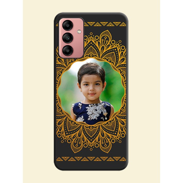Round Image with Floral Design on Photo on Space Black Soft Matte Mobile Cover - Galaxy A04s Round Image with Floral Design on Photo on Space Black Soft Matte Mobile Cover - Galaxy A04s