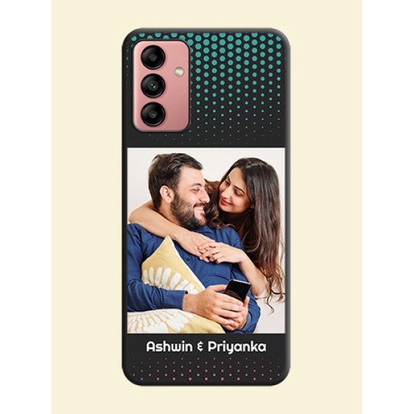 Faded Dots with Grunge Photo Frame and Text on Space Black Custom Soft Matte Phone Cases - Galaxy A04s Faded Dots with Grunge Photo Frame and Text on Space Black Custom Soft Matte Phone Cases - Galaxy A04s