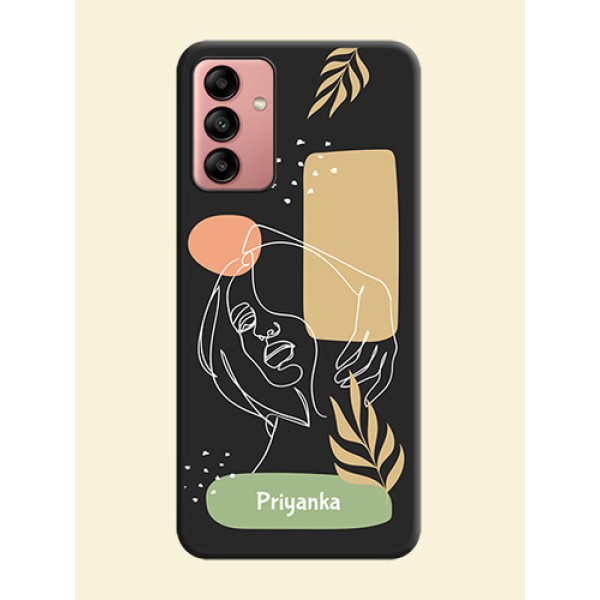 Custom Text With Line Art Of Women & Leaves Design On Space Black Personalized Soft Matte Phone Covers -Samsung Galaxy A04S