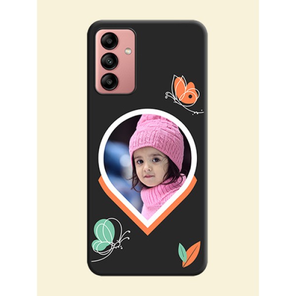 Upload Pic With Simple Butterly Design On Space Black Personalized Soft Matte Phone Covers -Samsung Galaxy A04S Upload Pic With Simple Butterly Design On Space Black Personalized Soft Matte Phone Covers -Samsung Galaxy A04S