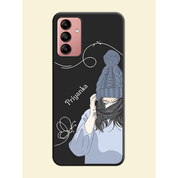 Girl With Blue Winter Outfiit Custom Text Design On Space Black Personalized Soft Matte Phone Covers -Samsung Galaxy A04S