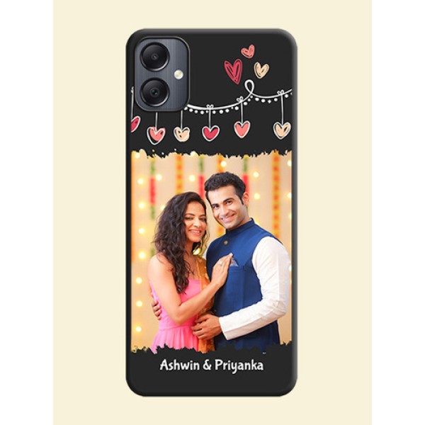 Pink Love Hangings with Name On Space Black Custom Soft Matte Mobile Back Cover - Galaxy A05 Pink Love Hangings with Name On Space Black Custom Soft Matte Mobile Back Cover - Galaxy A05