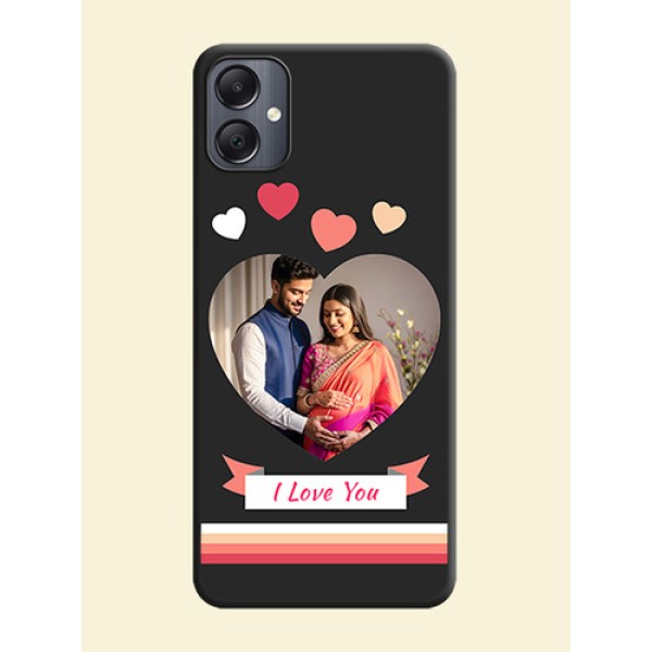Love Shaped Photo with Colorful Stripes On Space Black Custom Soft Matte Mobile Back Cover - Galaxy A05 Love Shaped Photo with Colorful Stripes On Space Black Custom Soft Matte Mobile Back Cover - Galaxy A05