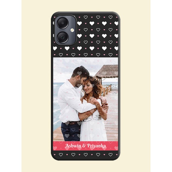White Color Love Symbols with Text Design on Photo On Space Black Custom Soft Matte Mobile Back Cover - Galaxy A05 White Color Love Symbols with Text Design on Photo On Space Black Custom Soft Matte Mobile Back Cover - Galaxy A05