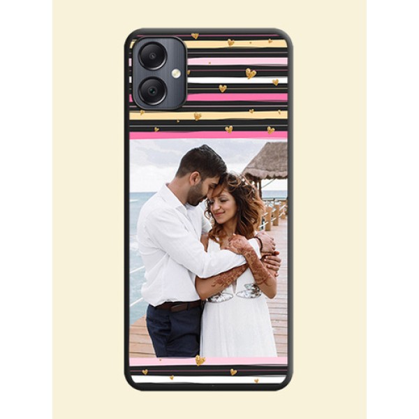 Multicolor Lines and Golden Love Symbols Design on Photo On Space Black Custom Soft Matte Mobile Back Cover - Galaxy A05