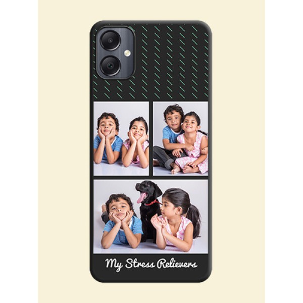 Cross Dotted Pattern with 2 Image Holder On Space Black Custom Soft Matte Mobile Back Cover - Galaxy A05 Cross Dotted Pattern with 2 Image Holder On Space Black Custom Soft Matte Mobile Back Cover - Galaxy A05