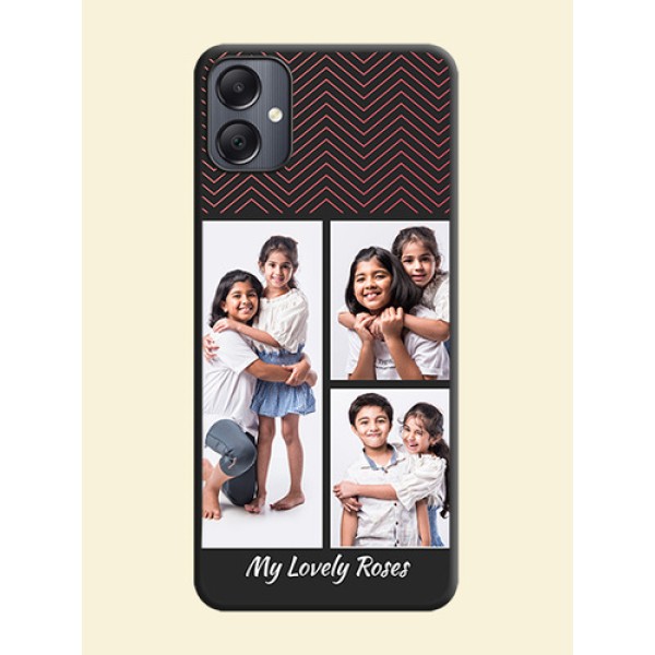 Wave Pattern with 3 Image Holder On Space Black Custom Soft Matte Mobile Back Cover - Galaxy A05 Wave Pattern with 3 Image Holder On Space Black Custom Soft Matte Mobile Back Cover - Galaxy A05