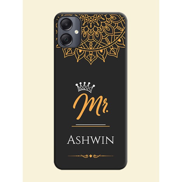 Mr Name with Floral Design On Space Black Custom Soft Matte Mobile Back Cover - Galaxy A05