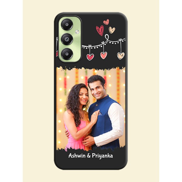 Pink Love Hangings with Name On Space Black Custom Soft Matte Mobile Back Cover - Galaxy A05s Pink Love Hangings with Name On Space Black Custom Soft Matte Mobile Back Cover - Galaxy A05s