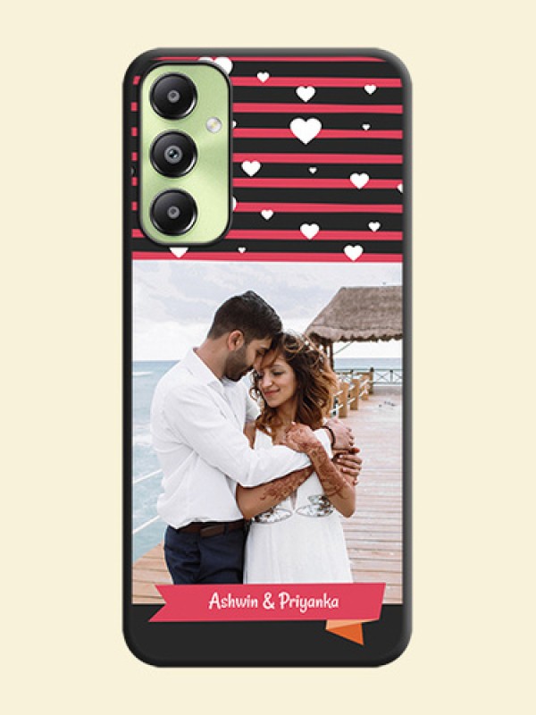 White Color Love Symbols with Pink Lines Pattern On Space Black Custom Soft Matte Mobile Back Cover - Galaxy A05s