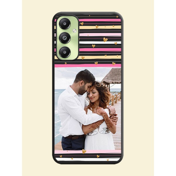 Multicolor Lines and Golden Love Symbols Design on Photo On Space Black Custom Soft Matte Mobile Back Cover - Galaxy A05s