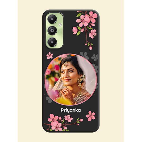 Round Image with Pink Color Floral Design on Photo On Space Black Custom Soft Matte Mobile Back Cover - Galaxy A05s Round Image with Pink Color Floral Design on Photo On Space Black Custom Soft Matte Mobile Back Cover - Galaxy A05s