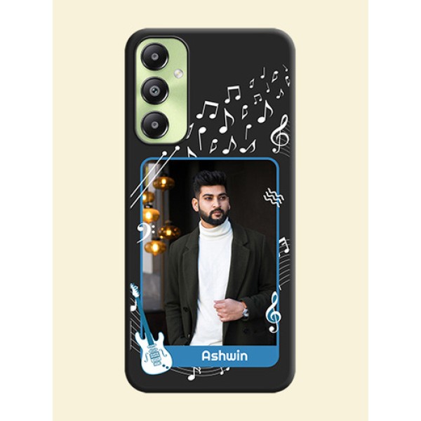 Musical Theme Design with Text on Photo On Space Black Custom Soft Matte Mobile Back Cover - Galaxy A05s Musical Theme Design with Text on Photo On Space Black Custom Soft Matte Mobile Back Cover - Galaxy A05s