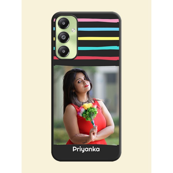 Multicolor Lines with Image On Space Black Custom Soft Matte Mobile Back Cover - Galaxy A05s Multicolor Lines with Image On Space Black Custom Soft Matte Mobile Back Cover - Galaxy A05s