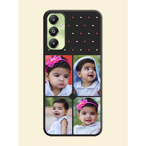 Multicolor Dotted Pattern with 4 Image Holder On Space Black Custom Soft Matte Mobile Back Cover - Galaxy A05s Multicolor Dotted Pattern with 4 Image Holder On Space Black Custom Soft Matte Mobile Back Cover - Galaxy A05s