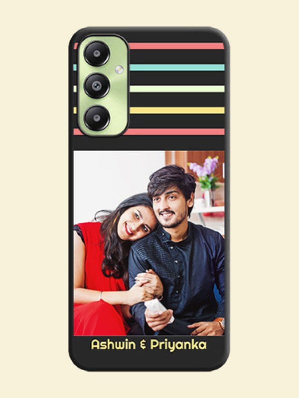 Color Stripes with Photo and Text on Photo  On Space Black Custom Soft Matte Mobile Back Cover - Galaxy A05s