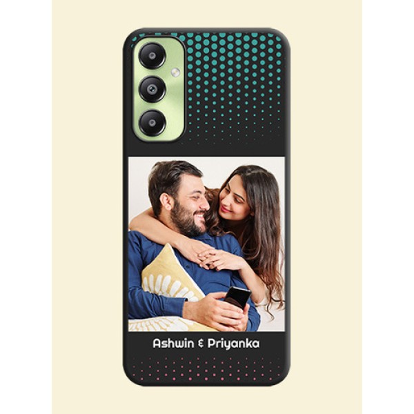 Faded Dots with Grunge Photo Frame and Text On Space Black Custom Soft Matte Mobile Back Cover - Galaxy A05s Faded Dots with Grunge Photo Frame and Text On Space Black Custom Soft Matte Mobile Back Cover - Galaxy A05s