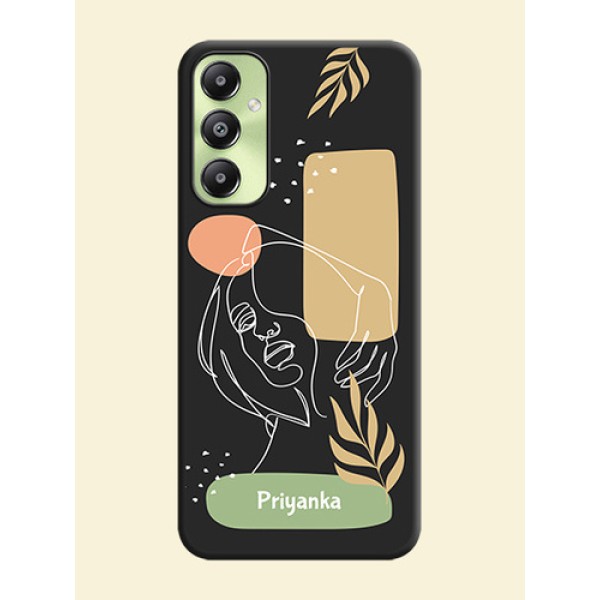 Custom Text With Line Art Of Women & Leaves Design On Space Black Custom Soft Matte Mobile Back Cover - Galaxy A05s Custom Text With Line Art Of Women & Leaves Design On Space Black Custom Soft Matte Mobile Back Cover - Galaxy A05s