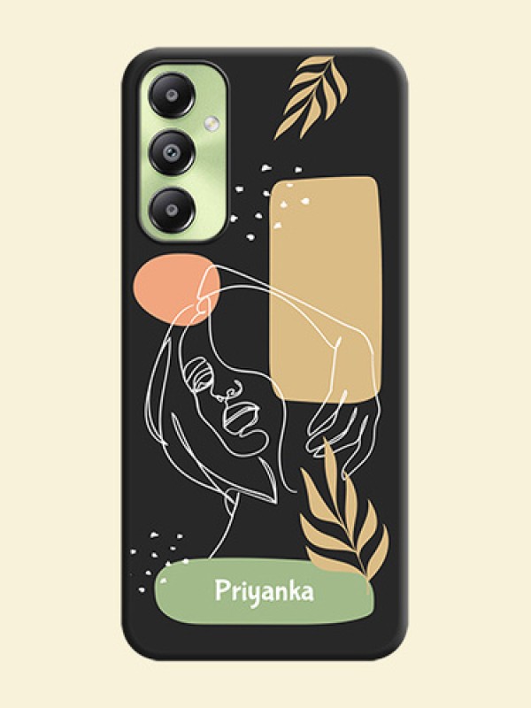 Custom Text With Line Art Of Women & Leaves Design On Space Black Custom Soft Matte Mobile Back Cover - Galaxy A05s