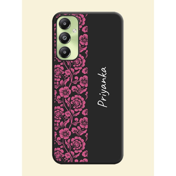 Pink Floral Pattern Design With Custom Text On Space Black Custom Soft Matte Mobile Back Cover - Galaxy A05s Pink Floral Pattern Design With Custom Text On Space Black Custom Soft Matte Mobile Back Cover - Galaxy A05s