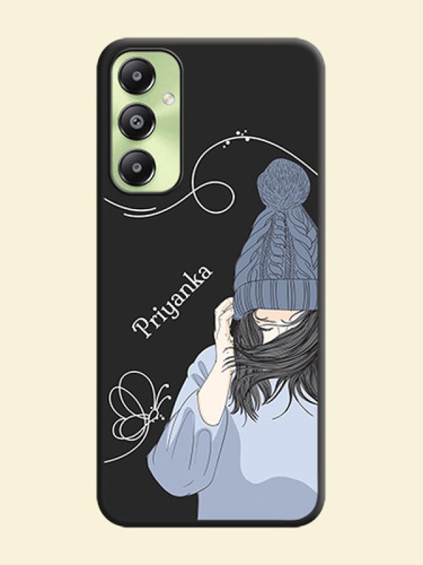 Girl With Blue Winter Outfiit Custom Text Design On Space Black Custom Soft Matte Mobile Back Cover - Galaxy A05s