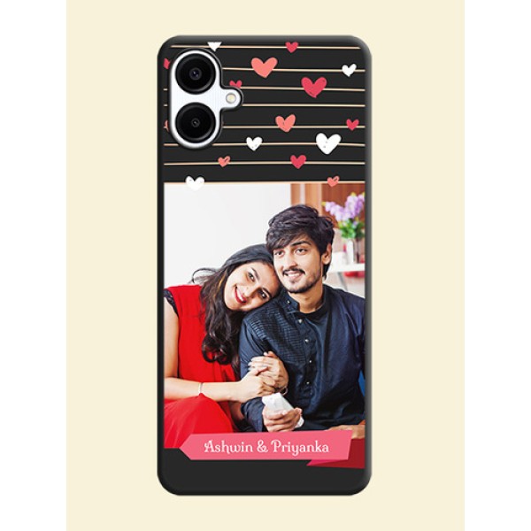 Love Pattern with Name on Pink Ribbon on Photo On Space Black Custom Soft Matte Mobile Back Cover - Galaxy A06 Love Pattern with Name on Pink Ribbon on Photo On Space Black Custom Soft Matte Mobile Back Cover - Galaxy A06