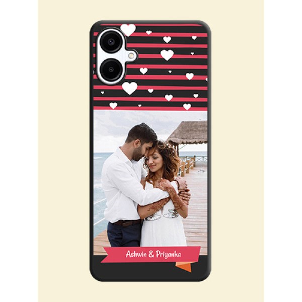 White Color Love Symbols with Pink Lines Pattern On Space Black Custom Soft Matte Mobile Back Cover - Galaxy A06 White Color Love Symbols with Pink Lines Pattern On Space Black Custom Soft Matte Mobile Back Cover - Galaxy A06