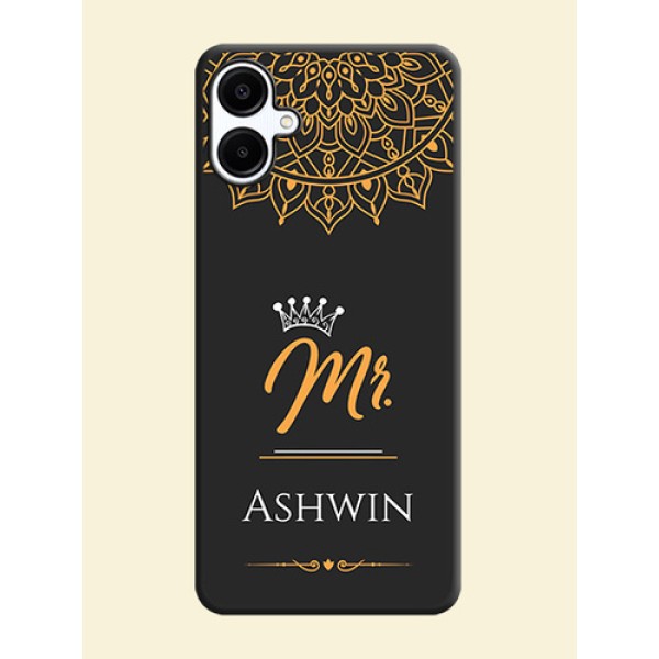 Mr Name with Floral Design On Space Black Custom Soft Matte Mobile Back Cover - Galaxy A06